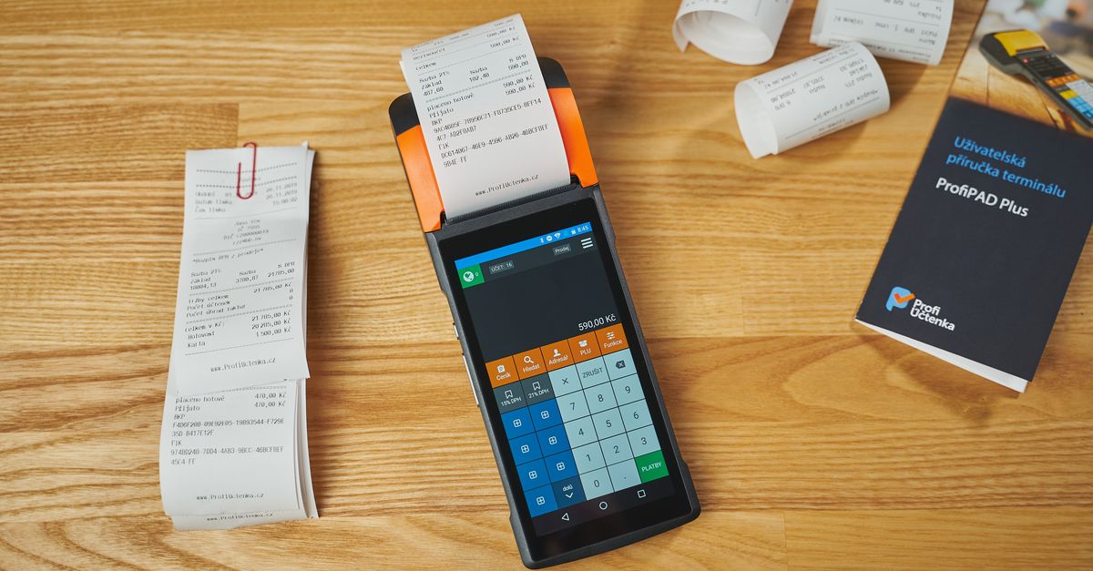 Electronic payment terminal with receipts, showcasing modern transaction processing on a wooden desk. — illustrating generate receipts